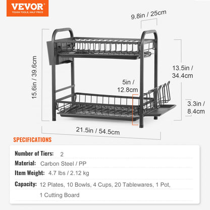 WK810341 - Durable Carbon Steel Dish Drying Rack with Utensil Holder