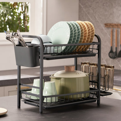 WK810341 - Durable Carbon Steel Dish Drying Rack with Utensil Holder