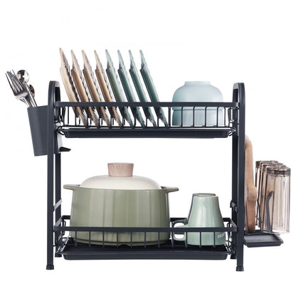 WK810341 - Durable Carbon Steel Dish Drying Rack with Utensil Holder