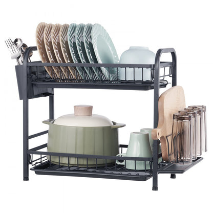 WK810341 - Durable Carbon Steel Dish Drying Rack with Utensil Holder