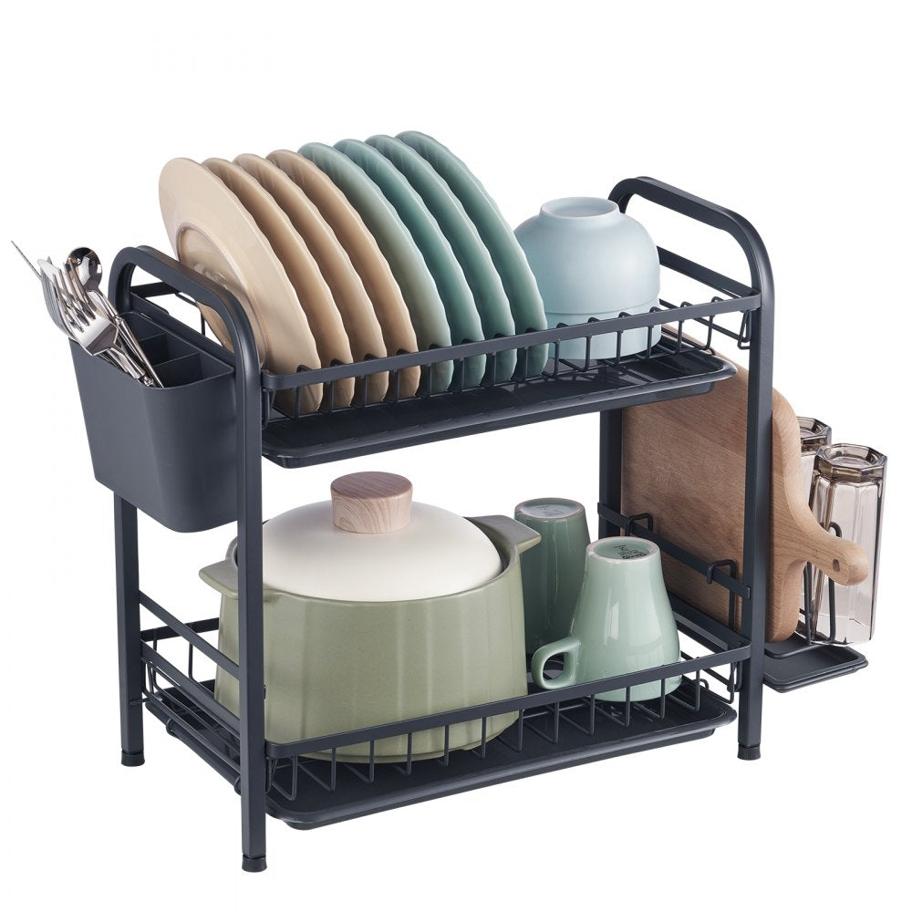 WK810341 - Durable Carbon Steel Dish Drying Rack with Utensil Holder