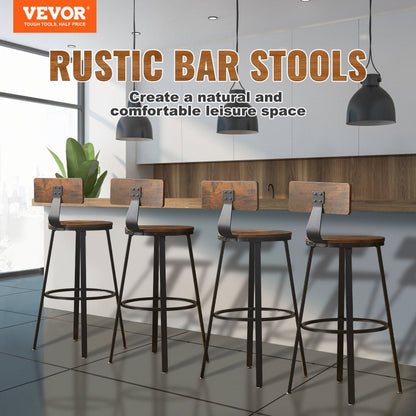 J-08 - Rustic 29" Bar Stools with Backrest, Durable Steel Frame, Set of 2
