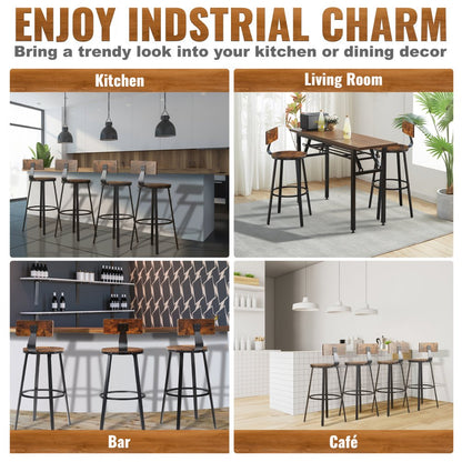 J-08 - Rustic 29" Bar Stools with Backrest, Durable Steel Frame, Set of 2