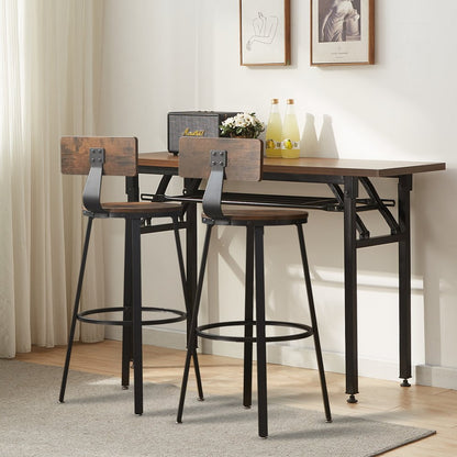 J-08 - Rustic 29" Bar Stools with Backrest, Durable Steel Frame, Set of 2
