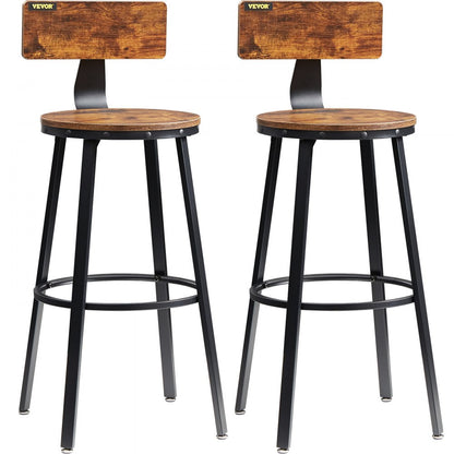 J-08 - Rustic 29" Bar Stools with Backrest, Durable Steel Frame, Set of 2