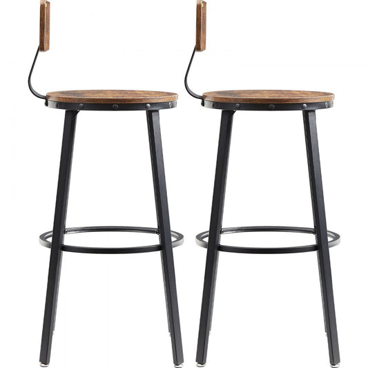 J-08 - Rustic 29" Bar Stools with Backrest, Durable Steel Frame, Set of 2