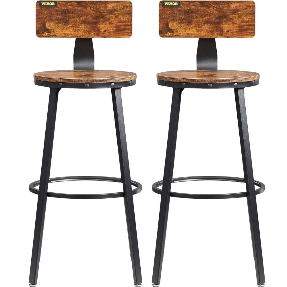 J-08 - Rustic 29" Bar Stools with Backrest, Durable Steel Frame, Set of 2