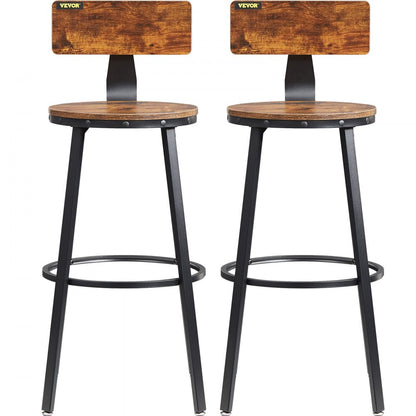J-08 - Rustic 29" Bar Stools with Backrest, Durable Steel Frame, Set of 2