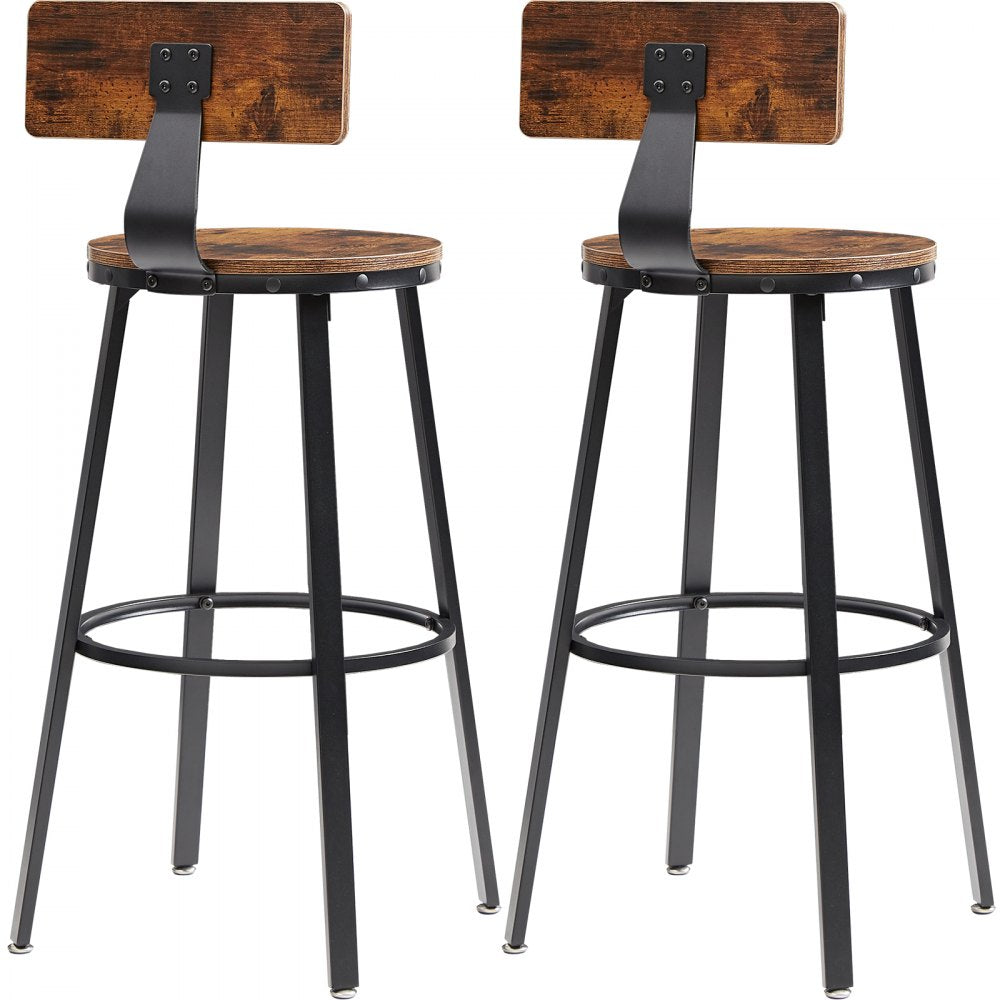 J-08 - Rustic 29" Bar Stools with Backrest, Durable Steel Frame, Set of 2