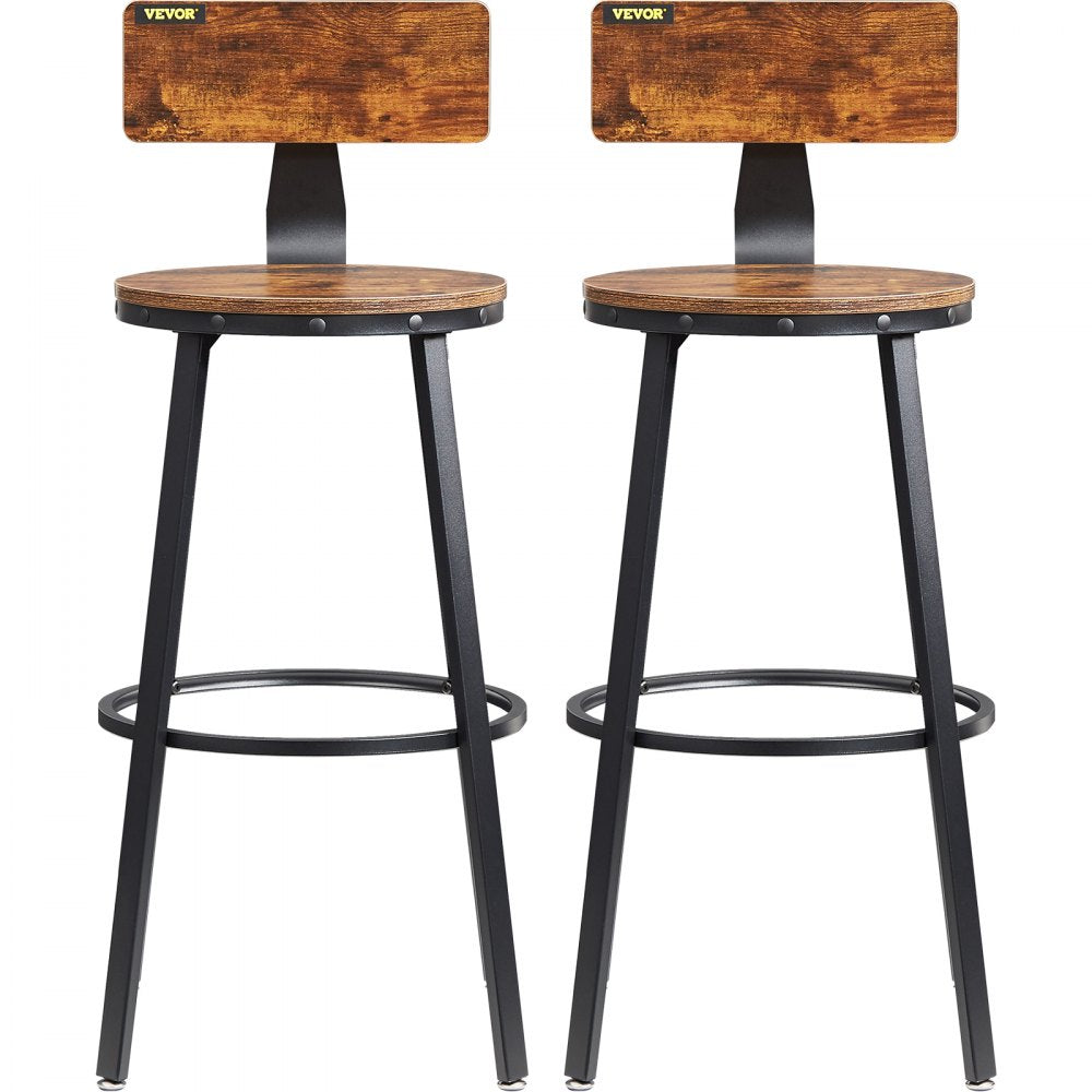 J-08 - Rustic 29" Bar Stools with Backrest, Durable Steel Frame, Set of 2