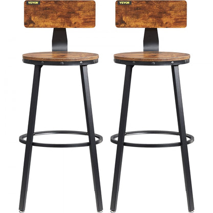 J-08 - Rustic 29" Bar Stools with Backrest, Durable Steel Frame, Set of 2
