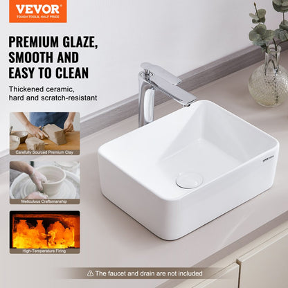 RS1237B - 16"x12" Modern White Ceramic Vessel Sink for Bathrooms
