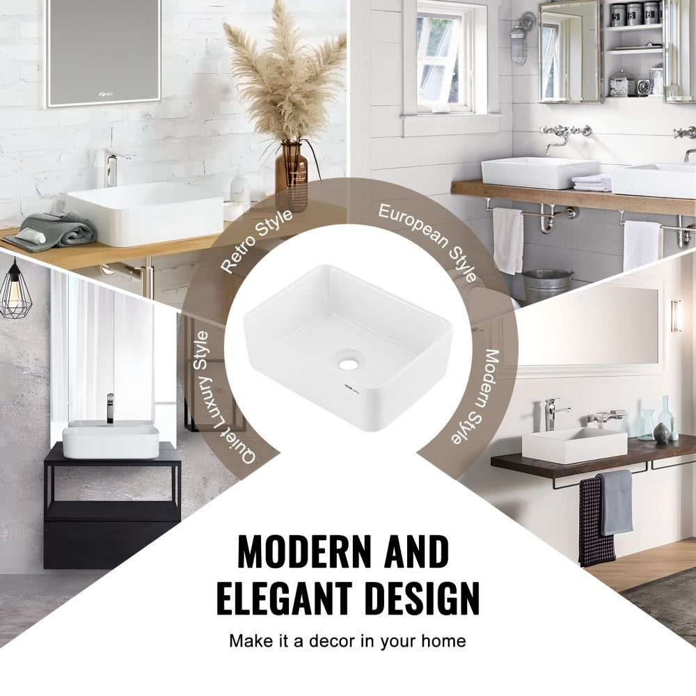 RS1237B - 16"x12" Modern White Ceramic Vessel Sink for Bathrooms