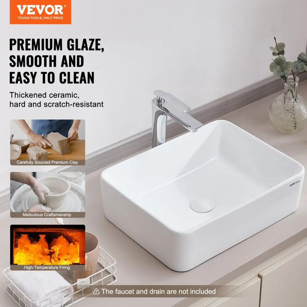 RS1237 - 19"x14.7" White Ceramic Vessel Sink for Modern Bathrooms