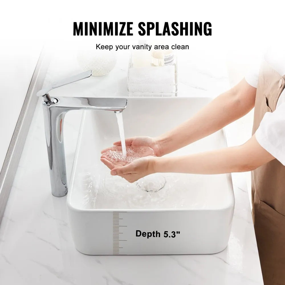 RS1237 - 19"x14.7" White Ceramic Vessel Sink for Modern Bathrooms