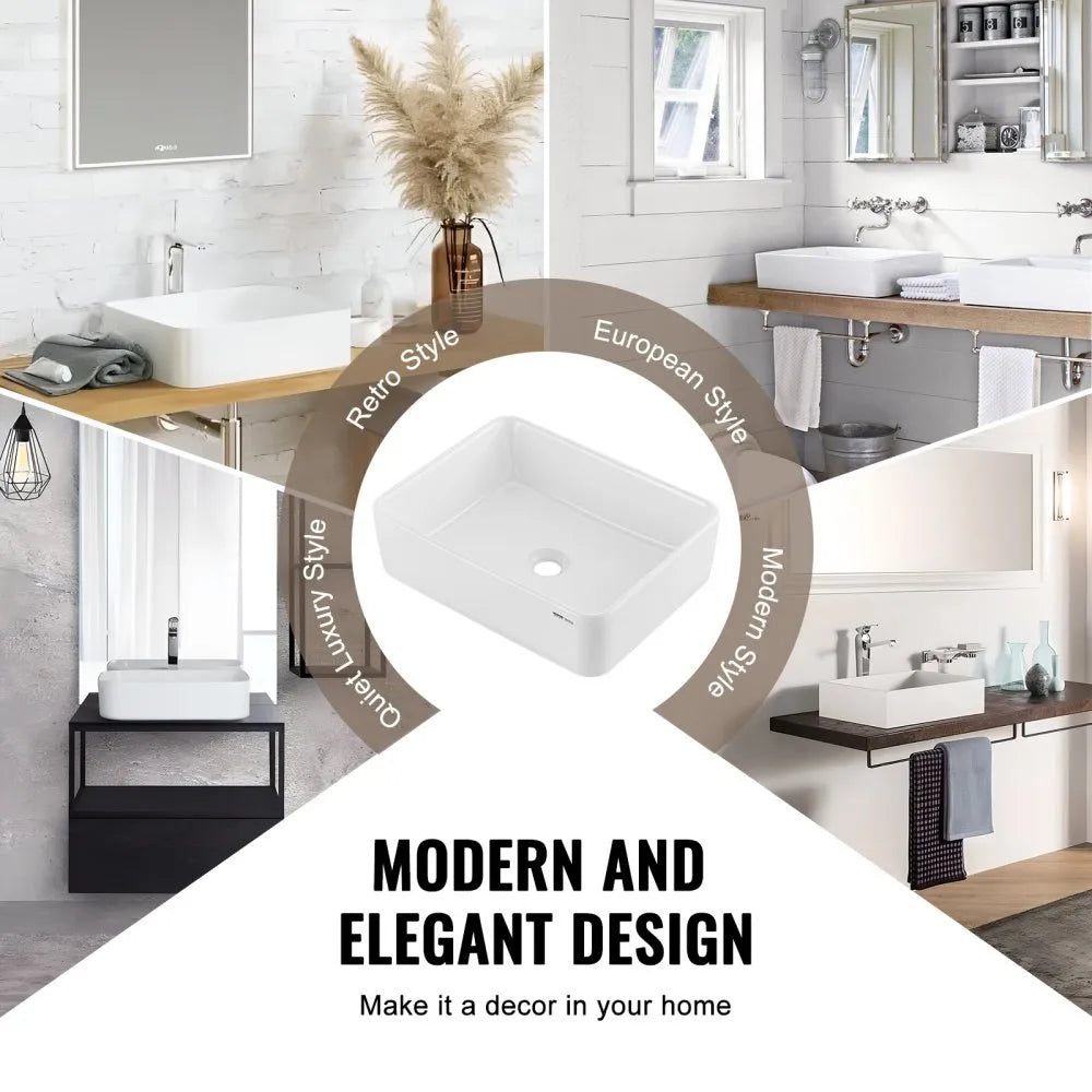 RS1237 - 19"x14.7" White Ceramic Vessel Sink for Modern Bathrooms