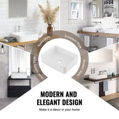 RS1237 - 19"x14.7" White Ceramic Vessel Sink for Modern Bathrooms