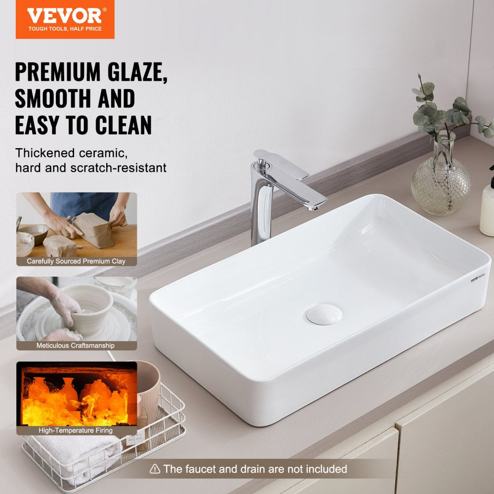 RS1061B - 24"x13.8" White Ceramic Vessel Sink for Modern Bathrooms