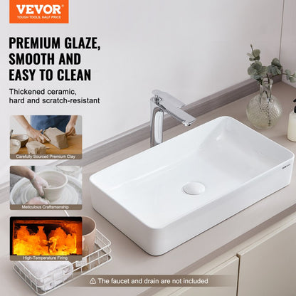 RS1061B - 24"x13.8" White Ceramic Vessel Sink for Modern Bathrooms