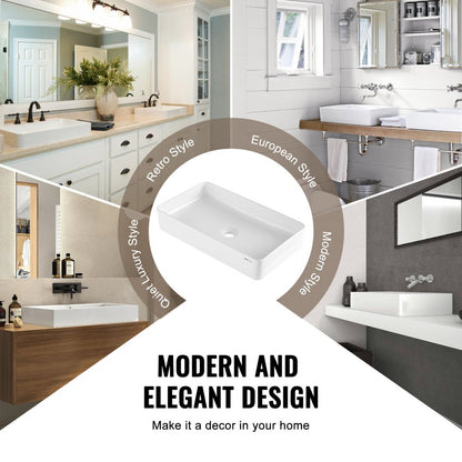 RS1061B - 24"x13.8" White Ceramic Vessel Sink for Modern Bathrooms
