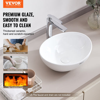 RS1011 - 16"x13.4" White Ceramic Vessel Sink for Modern Bathrooms