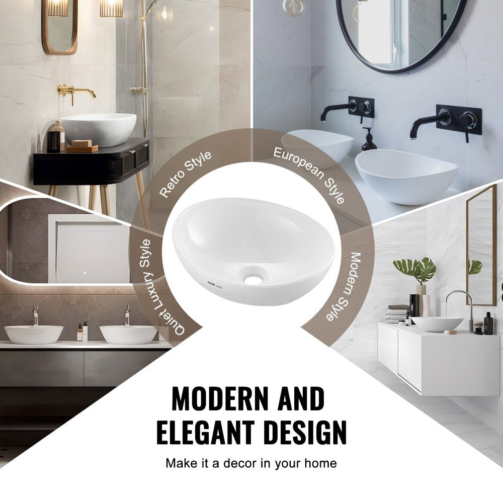 RS1011 - 16"x13.4" White Ceramic Vessel Sink for Modern Bathrooms