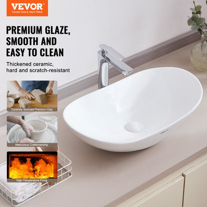 RS1196 - Modern 23.3" Ceramic Vessel Sink with Deep Design and Easy Drainage