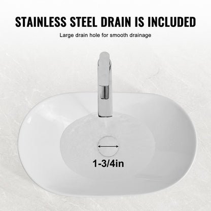 RS1196 - Modern 23.3" Ceramic Vessel Sink with Deep Design and Easy Drainage