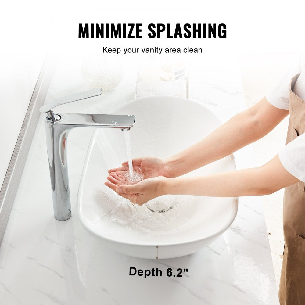 RS1196 - Modern 23.3" Ceramic Vessel Sink with Deep Design and Easy Drainage
