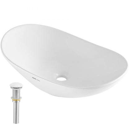 RS1196 - Modern 23.3" Ceramic Vessel Sink with Deep Design and Easy Drainage