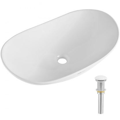RS1196 - Modern 23.3" Ceramic Vessel Sink with Deep Design and Easy Drainage