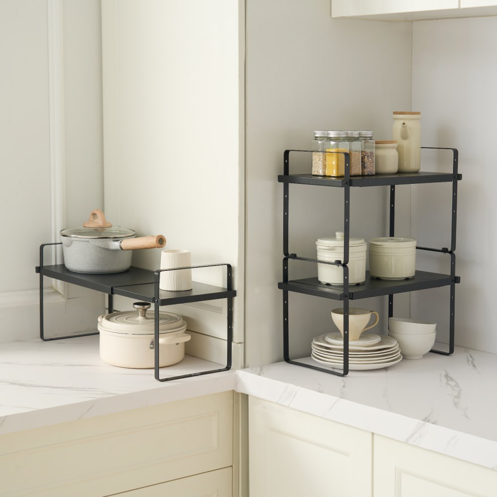 LX-P9373 - Adjustable 2-Tier Steel Spice Rack for Organized Kitchen Storage