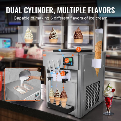 BQL-7220T - High-Capacity Ice Cream Maker, 20L/hr, Dual 4L Hoppers