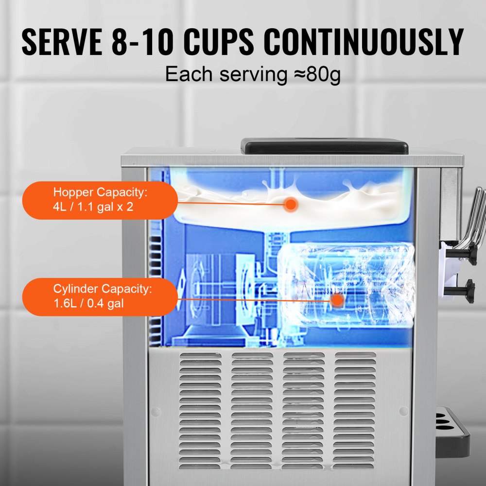 BQL-7220T - High-Capacity Ice Cream Maker, 20L/hr, Dual 4L Hoppers
