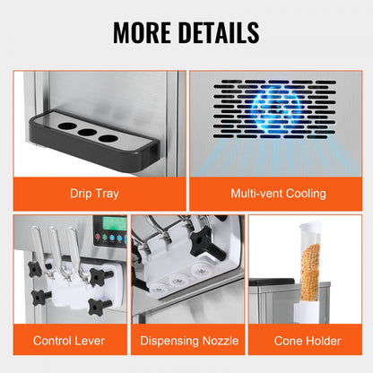 BQL-7220T - High-Capacity Ice Cream Maker, 20L/hr, Dual 4L Hoppers