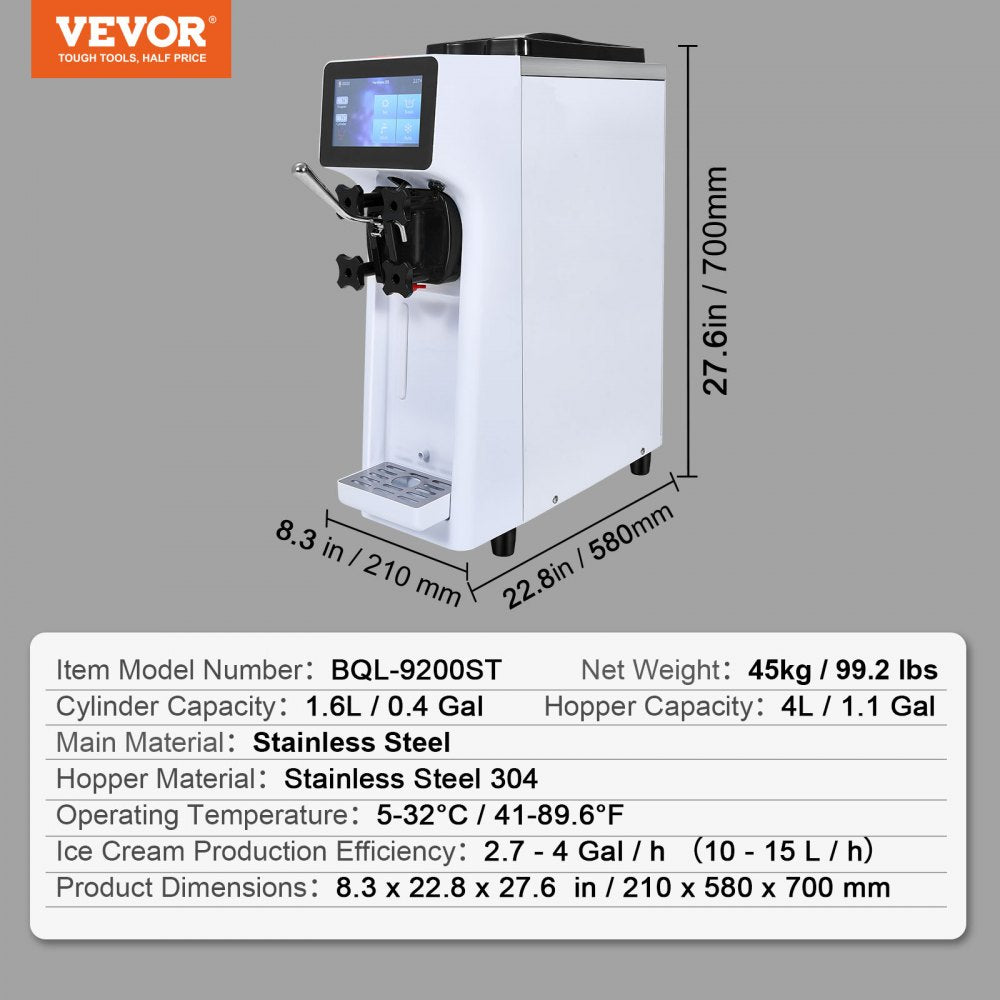 BQL-9200ST - 10L VEVOR Ice Cream Machine with Touchscreen & Rapid Freeze