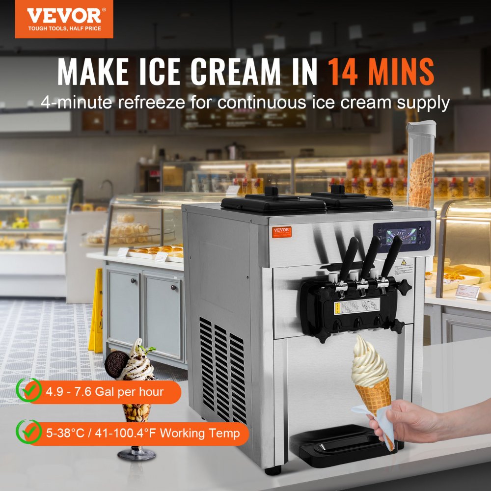D520S - 28L/H 3-Flavor VEVOR Soft Serve Ice Cream Maker for Commercial Use