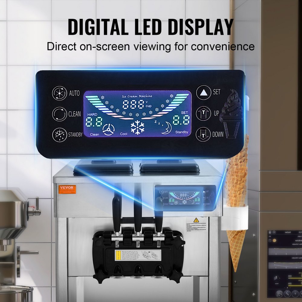 D520S - 28L/H 3-Flavor VEVOR Soft Serve Ice Cream Maker for Commercial Use