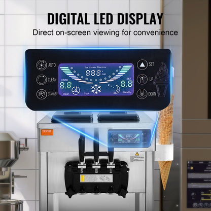 D520S - 28L/H 3-Flavor VEVOR Soft Serve Ice Cream Maker for Commercial Use