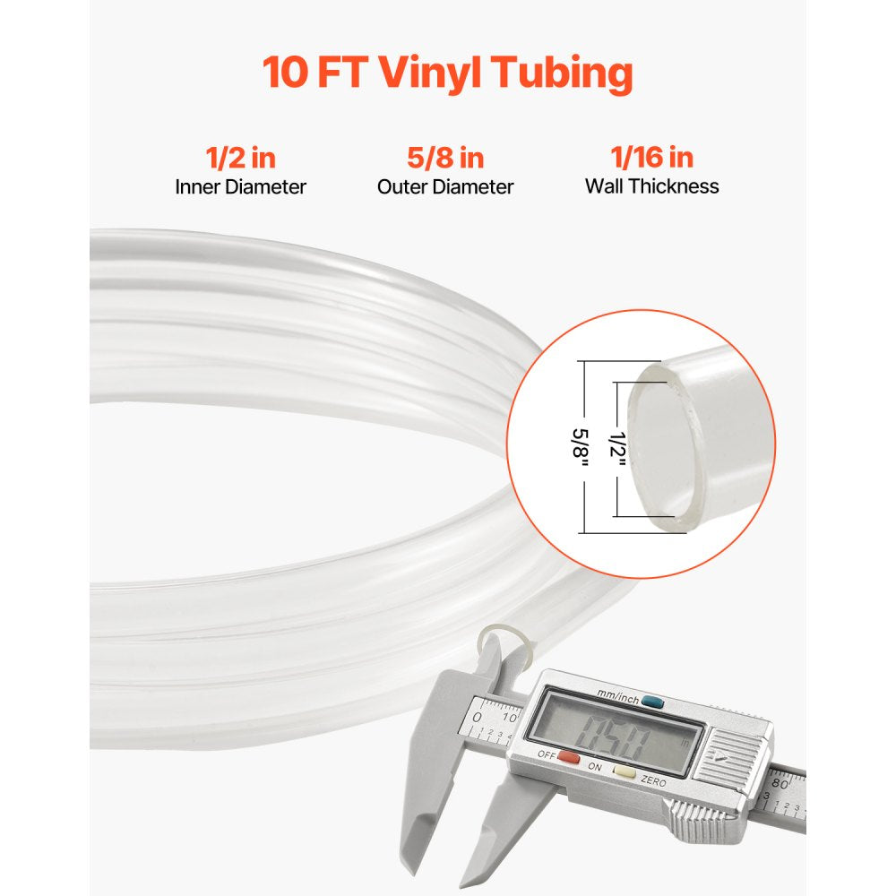 TSC1215010-C - 10FT Clear PVC Tubing, 1/2" ID, Ideal for Liquid Transport