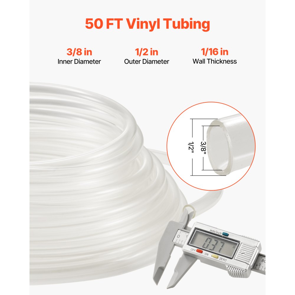 TSC1013050-C - 50FT Flexible Clear PVC Tubing, 3/8" x 1/2", Durable