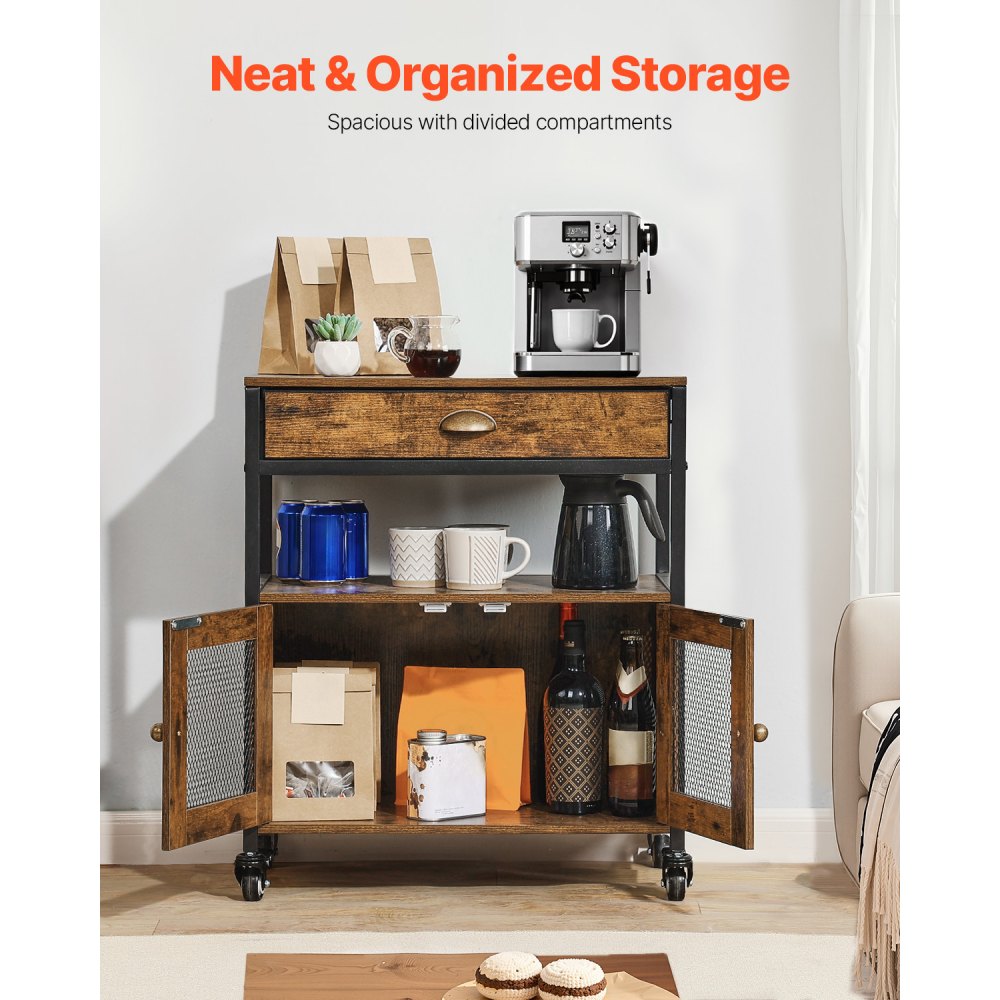 SS-501 - Rustic 24" Coffee Bar Cabinet with Wheels and Storage Solutions