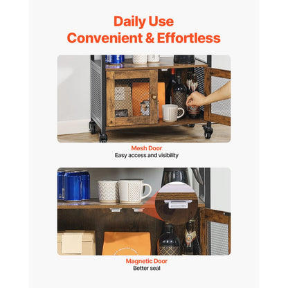 SS-501 - Rustic 24" Coffee Bar Cabinet with Wheels and Storage Solutions
