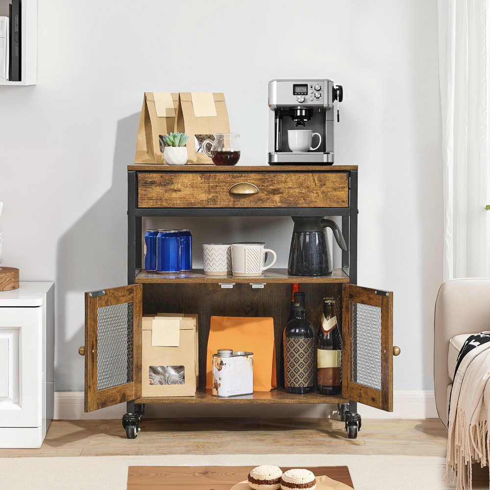 SS-501 - Rustic 24" Coffee Bar Cabinet with Wheels and Storage Solutions