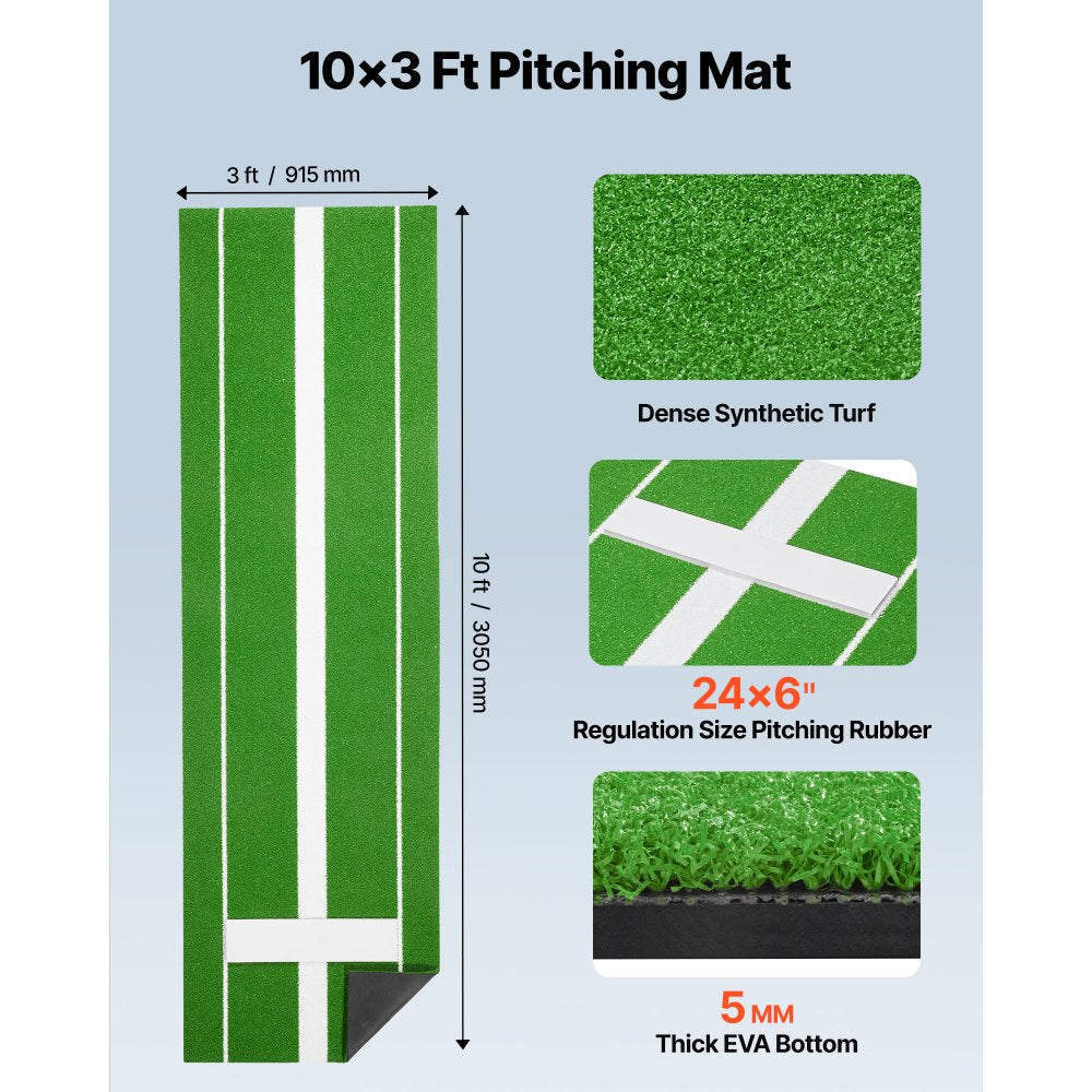 GPB1003 - Non-Slip 10' x 3' Softball Pitching Mat for Indoor/Outdoor Use
