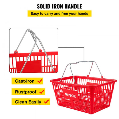 Store Baskets Red - Set of 12 Durable Shopping Baskets, 16.9" x 11.8"