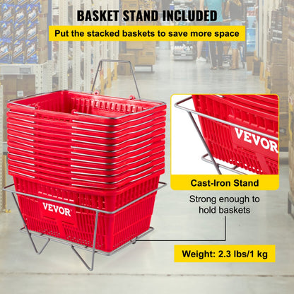 Store Baskets Red - Set of 12 Durable Shopping Baskets, 16.9" x 11.8"
