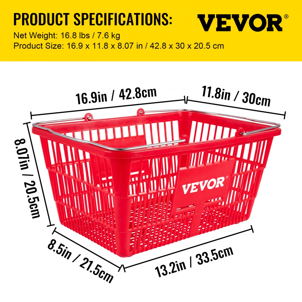 Store Baskets Red - Set of 12 Durable Shopping Baskets, 16.9" x 11.8"