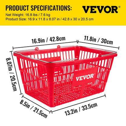 Store Baskets Red - Set of 12 Durable Shopping Baskets, 16.9" x 11.8"