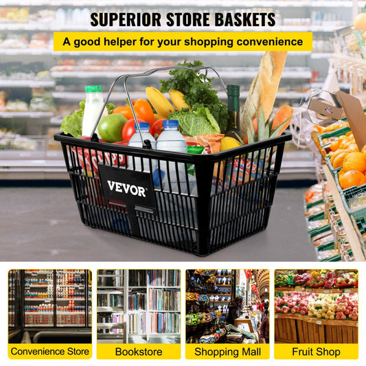 Store Baskets Black - Durable 21L Shopping Baskets, 16.9"x11.8"x8.07"